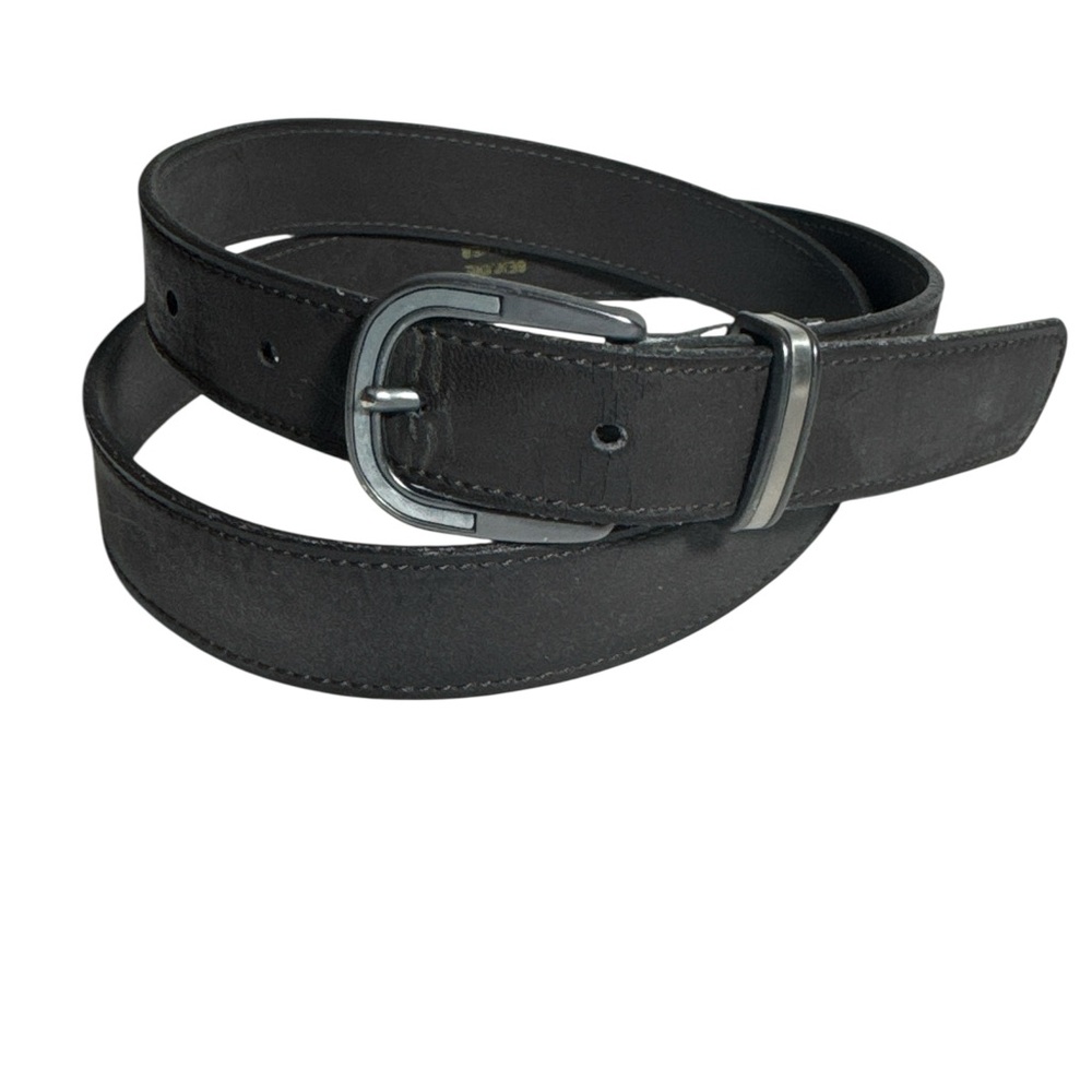 Vintage Skinny Genuine Leather Dark Gray Belt w/Horseshoe Buckle - Size 34